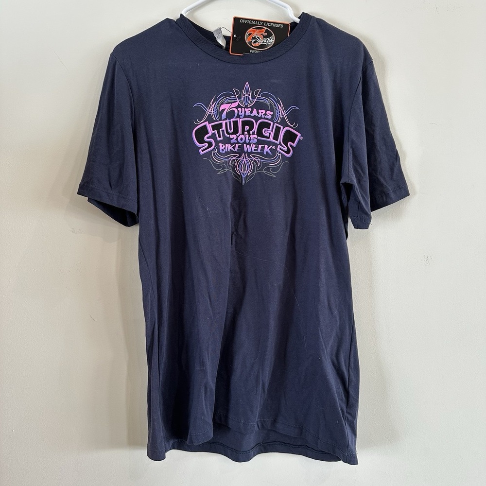 New Women's Sturgis 75th Bike Week 2015 Short Sleeve T Shirt Blue Purple Logo XL